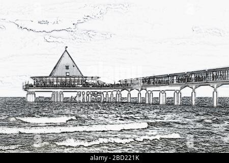 Der Pier Heringsdorf ist eine 1995 erbaute Anlegestelle an der Ostsee, Heringsdorf, Insel Usedom, Mecklenburg-Vorpommern, Deutschland, Europa Stockfoto