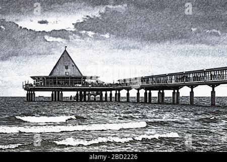 Der Pier Heringsdorf ist eine 1995 erbaute Anlegestelle an der Ostsee, Heringsdorf, Insel Usedom, Mecklenburg-Vorpommern, Deutschland, Europa Stockfoto