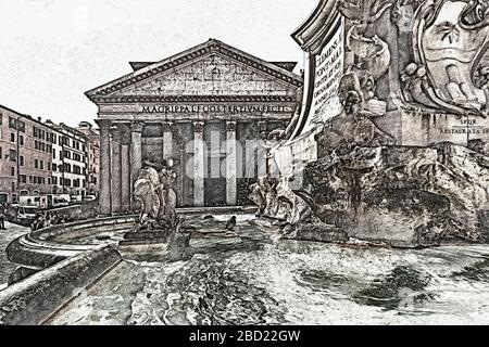 Das Pantheon ist ein altes Gebäude in Rom und seit 609 n. Chr., eine katholische Kirche, Rom, Latium, Italien, Europa Stockfoto