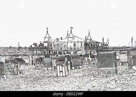 Die Anlegestelle Ahlbeck ist eine 1882 erbaute Anlegestelle an der Ostsee, Ahlbeck, Insel Usedom, Mecklenburg-Vorpommern, Deutschland, Europa Stockfoto