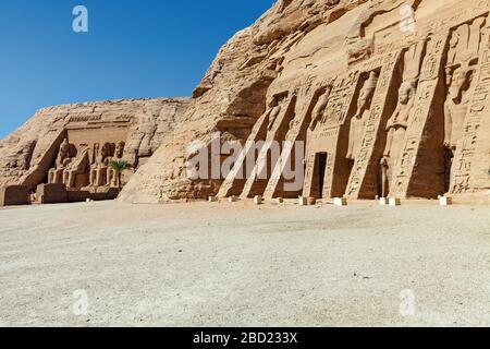 Der große Tempel von Abu Simbel und der Tempel von Hathor in Abu Simbel, Ägypten Stockfoto