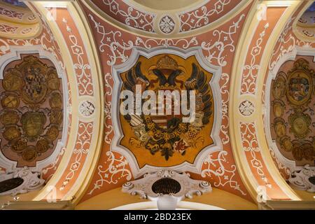 Wappen an der Decke, Universität Breslau, Polen Stockfoto