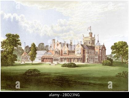 Eine farbige Illustration des Caen Wood House (Athlone House) in Highgate, London, gescannte in hoher Auflösung aus einem 1870 gedruckten Buch. Stockfoto
