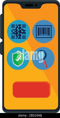 qr-Code im Smartphone und Symbole Vektordesign Stock Vektor