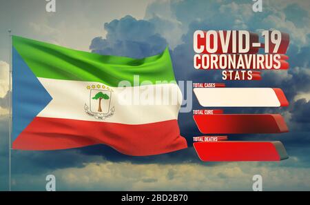 COVID-19 Coronavirus 2019-nCov Statistics Update - Tabellenbrief Typografie Copy Space Concept mit Flagge Äquatorial-Guineas. 3D-Abbildung. Stockfoto