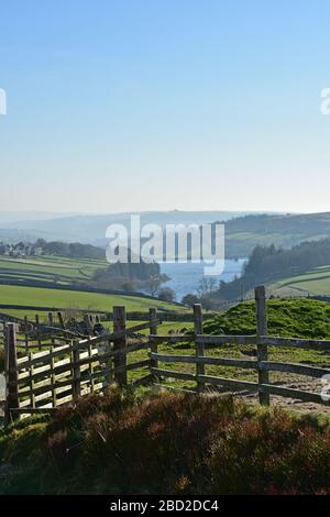 Lower Laithe Reservoir, Haworth, Bronte Country, vom Weg nach Top Withens, Top Withins, West Yorkshire Stockfoto