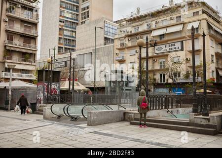 U-Bahn-Eingang Victoria, am victoria-platz Athen griechenland Stockfoto