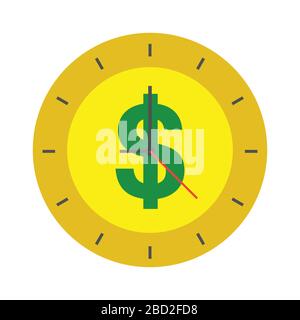 Vektorsymbol Konzept der Dollar-Coin-Taktzeit. Flache Farbe. Stock Vektor