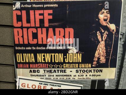 Cliff Richard und Olivia Newton John Konzertposter für das ABC-Theater, Stockton on Tees. GROSSBRITANNIEN. 1972 Stockfoto