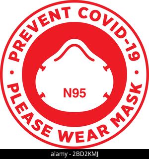Tragen Sie bitte die Schilder für medizinische Masken oder Bodensticker, um das Risiko zu verringern, Coronavirus Covid-19 zu fangen. Vektorzeichen. Stock Vektor