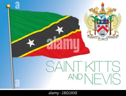 Saint Kitts und Nevis Inseln offizielle Nationalflaggen und Wappen, antillen, Vektorgrafiken Stock Vektor