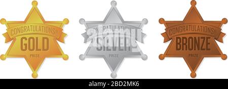 Ranking Medaille Symbol Set ( Sheriff Abzeichen) . Gold / Silber / Bronze Stock Vektor