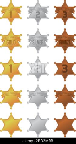 Ranking Medaille Symbol Set ( Sheriff Abzeichen) . Gold / Silber / Bronze Stock Vektor