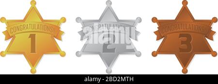 Ranking Medaille Symbol Set ( Sheriff Abzeichen) . Gold / Silber / Bronze Stock Vektor