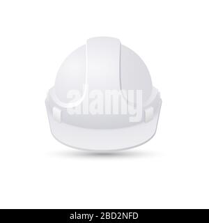 Weißer Schutzhelm isoliert auf weißem Hintergrund. Arbeitsschutzschild. Vektorgrafik Stock Vektor