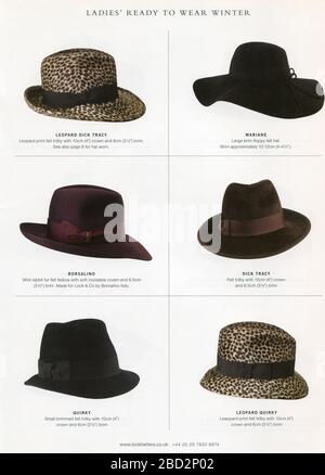 Catalog Hats J. Lock & Co., erstmals in Großbritannien veröffentlicht. Stockfoto