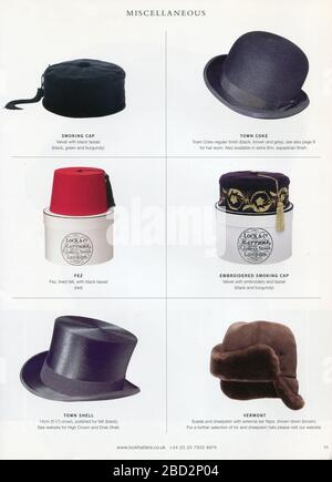 Catalog Hats J. Lock & Co., erstmals in Großbritannien veröffentlicht. Stockfoto