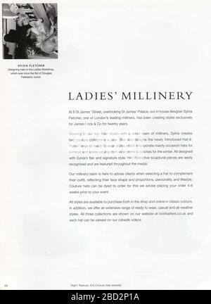 Catalog Hats J. Lock & Co., erstmals in Großbritannien veröffentlicht. Stockfoto