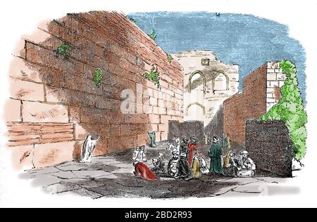 Israel. Stadt Jerusalem. Westliche Mauer (kleines Segment des alten Tempels). Gravur, 19. Jahrhundert. Stockfoto