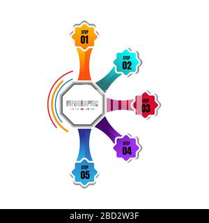 Design Business Template 5 Optionen oder Schritte Infografisches Diagrammelement mit Platzdatum für Präsentationen, Creative Marketing Icons Konzept für Statistik Stock Vektor