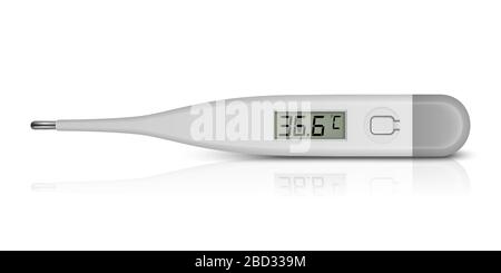 Vector Realistic 3d Celsius elektronisches medizinisches Thermometer zur Messung des Symbols Closeup isoliert auf weißem Hintergrund. 36.6. Designvorlage für Digital Stock Vektor