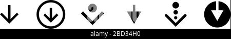 Swipe top down or download icon scroll Piktogramm Set isoliert für Blogger Web ui Design. Vektor schwarzen Pfeil unten für Anwendung und soziale Netzwerk. Abbildung der einfachen EPS-Tasten Stock Vektor