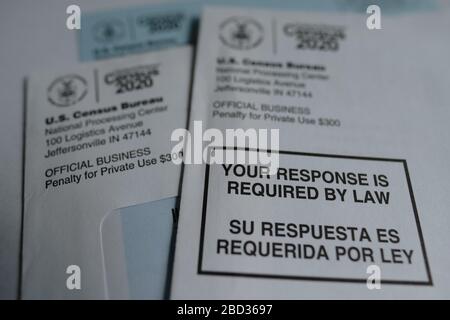 Portland, USA. April 2020. Mail mit Informationen zum Census 2020 vom United States Census Bureau in Portland, Or., am 6. April 2020. (Foto von Alex Milan Tracy/Sipa USA) Credit: SIPA USA/Alamy Live News Stockfoto