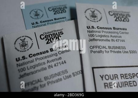 Portland, USA. April 2020. Mail mit Informationen zum Census 2020 vom United States Census Bureau in Portland, Or., am 6. April 2020. (Foto von Alex Milan Tracy/Sipa USA) Credit: SIPA USA/Alamy Live News Stockfoto