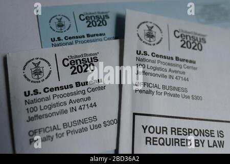 Portland, USA. April 2020. Mail mit Informationen zum Census 2020 vom United States Census Bureau in Portland, Or., am 6. April 2020. (Foto von Alex Milan Tracy/Sipa USA) Credit: SIPA USA/Alamy Live News Stockfoto