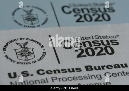 Portland, USA. April 2020. Mail mit Informationen zum Census 2020 vom United States Census Bureau in Portland, Or., am 6. April 2020. (Foto von Alex Milan Tracy/Sipa USA) Credit: SIPA USA/Alamy Live News Stockfoto