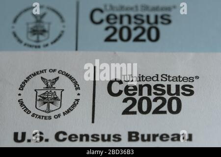 Portland, USA. April 2020. Mail mit Informationen zum Census 2020 vom United States Census Bureau in Portland, Or., am 6. April 2020. (Foto von Alex Milan Tracy/Sipa USA) Credit: SIPA USA/Alamy Live News Stockfoto