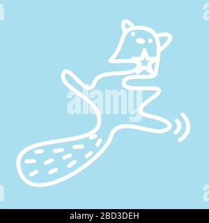Süßer Kawaii-Tier-Charakter gefangen und umarmte einen Stern. Lustige Designvorlage für Biber- oder Katzen-Logos. Symbol für Web und Druck. Tierische lineare Abbildung Stock Vektor