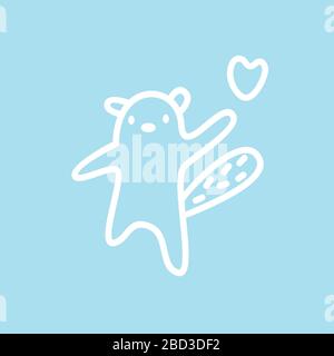 Süßes Kawaii Tierzeichen senden Liebeskherz. Lustige Designvorlage für Biber- oder Katzen-Logos und Symbol für Web und Druck. Tierische lineare Abbildung Stock Vektor