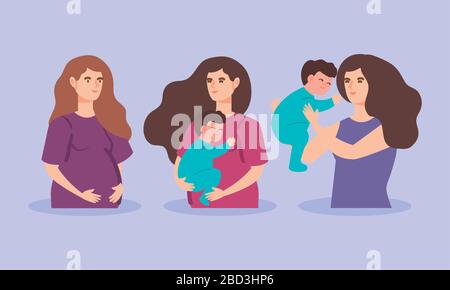 Süße Frauen, die mit Babyjungen schwanger sind Stock Vektor
