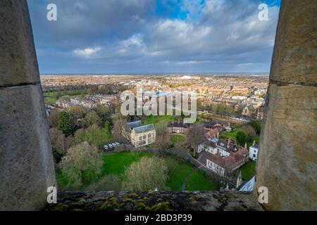 Blick Richtung Norden über York City vom York Minster Cathedral Tower. Stockfoto