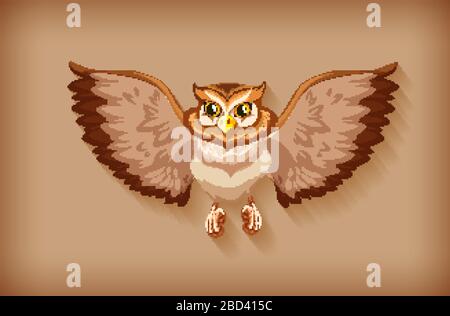 Eine braune Eule flattern Flügel auf brauner Hintergrundillustration Stock Vektor