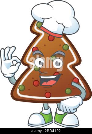 Lebkuchen Baum Cartoon Design Stil stolz mit weißem Kochhut Stock Vektor