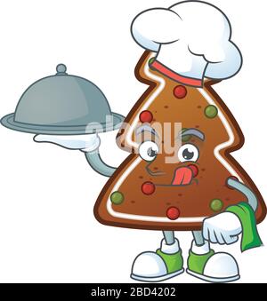 Ein Lebkuchen Baumkoch Cartoon-Design mit Hut und Tablett Stock Vektor