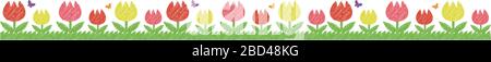 Horizontal nahtlos patten mit Tulpen (Handschrift / Buntstift Strich) Stock Vektor