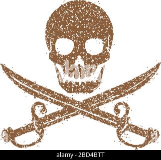 Piraten Schädel Emblem Illustration mit gekreuzten Säbeln ( Grunge Textur). Stock Vektor