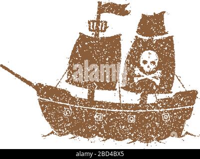Cartoon Piraten Schiff flache Illustration (Grunge Textur) Stock Vektor