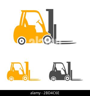 Gelbes Gabelstapler-Vektor-Symbol Logo-Vorlage Illustrationsdesign. Vektor EPS 10. Stockfoto