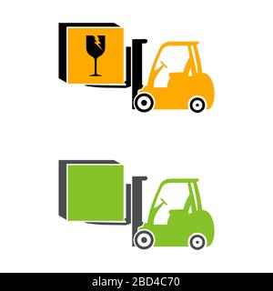 Gelbes Gabelstapler-Vektor-Symbol Logo-Vorlage Illustrationsdesign. Vektor EPS 10. Stockfoto