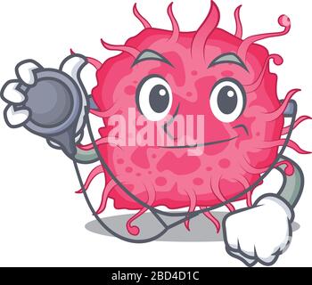 Pathogene Bakterien in Arzt-Zeichentrickfigur mit Werkzeugen Stock Vektor
