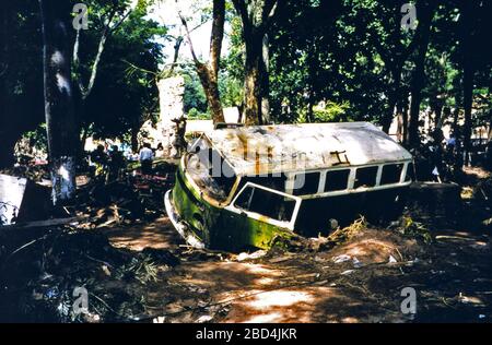 Hochwasserschäden am Fluss Choluteca durch den Hurrikan Mitch - Tegcuigalpa Honduras Ca. 1998 Stockfoto