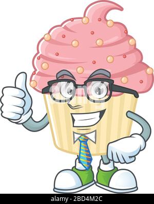 Cartoon-Charakter-Design von Erdbeer-Cupcake erfolgreichen Geschäftsmann Stock Vektor