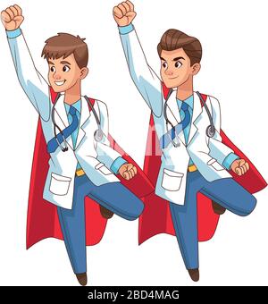 Super Doctors Mitarbeiter fliegen Comicfiguren Stock Vektor