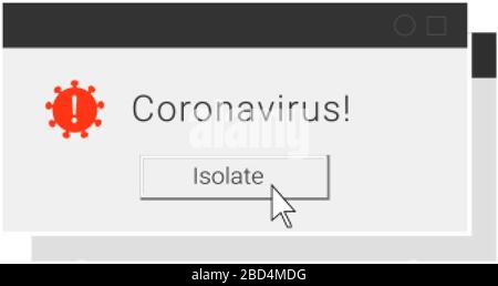 Alarmmeldung zur Ansteckungsgefahr bei Coronavirus. Fenster "PC-Fehlerbericht" Stock Vektor