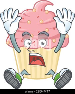 Erdbeer-Cupcake-Cartoon-Charakter-Design mit schockierender Geste Stock Vektor