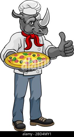 Rhino Pizza Chef Cartoon Restaurant Mascot Stock Vektor